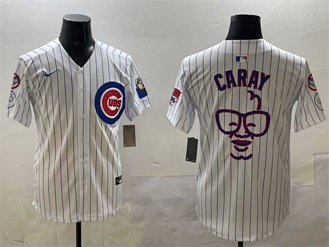 Men%27s Chicago Cubs White Harry Caray %27Holy Cow%27 Patch Limited Stitched Jersey